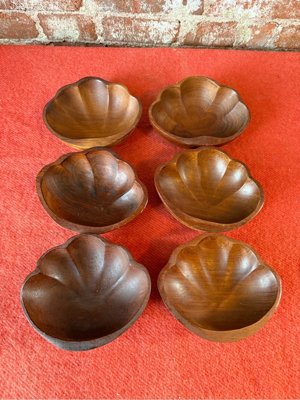Six vintage teak mcm bowls